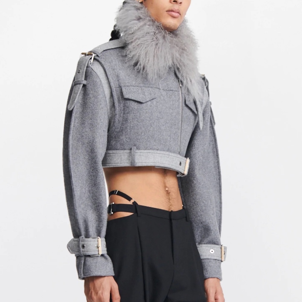 DION LEE AVIATOR CROPPED JACKET WITH SHEARLING COLLAR